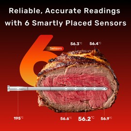 Meatmeet S Pro Bluetooth Wireless Meat Thermometer, with 6 Sensors Build in, Long Range, Smart App Monitoring with Timer & Alarm, IP69 Waterproof, Meat Thermometer Probe for BBQ, Grill, Oven, Kitchen
