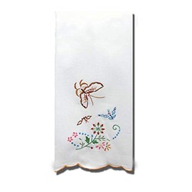 Threads Woven Pure Cotton Fingertip Guest Towel Bath Linens | Vintage Hand Embroidery, White