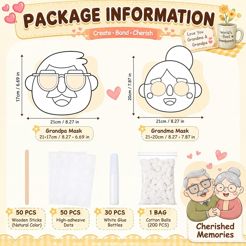 Hollowfly 30 Sets Grandparents Day Craft Mask DIY Art and