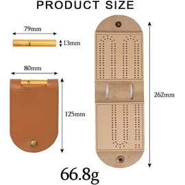 Portable Cribbage Board Game Set, Foldable Leather Travel Cribbage Games Board with 4 Metal Cribbage Board Pegs, 1 Mini Cribbage Board, 2 Track 1 Storage Slot for Adults Outings Or Camping