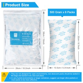 Desiccant Packs – 500 Gram 6 Packs Silica Packets for Moisture Control, Silica Gel Car Dehumidifier by Reusable, Large Moisture Absorbers for Electric Tool, Basement, 3D Filaments and Safes