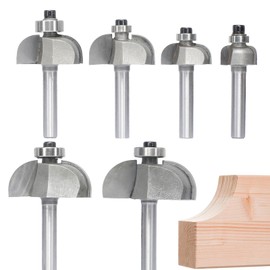Akylin 6pcs Cove Router Bit Set,1/4" Shank,Radius 1/8",3/16",5/16",3/8",7/16", and 1/2",Cove Edging Cutter for Wood Edge Profiling,Molding