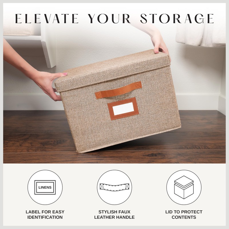 Clutter Cure Large Collapsible Storage Bins with Lids Fabric Handles,