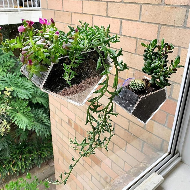 NYGHMY 1 Pcs Diamond Shape Acrylic Window Planter - Transparent
