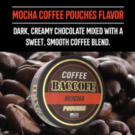 1 Can, BaccOff Mocha Coffee Pouches, 50 MG of Caffeine Per Serving, Creamy Chocolate and Smooth Coffee Flavors, 16 Pouches