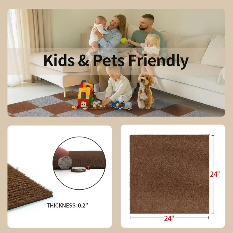 AKIVIDA 12Pcs Carpet Squares 24”x 24” Carpet Tiles Peel and