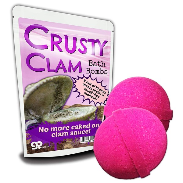 Crusty Clam Bath Bombs - Funny Giant Clam Design - XL Bath Fizzers for Women - XL Pink Bath Balls, Handcrafted, Made in America, 2 pk