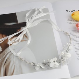 Prinzessin Weißer Blumenkopfschmuck mit Perlen und Kristallen, Braut Hochzeit Haarschmuck, Kommunion Haarband für Mädchen, Elegantes Haar-Accessoire für besondere Anlässe,Exquisit und vielseitig