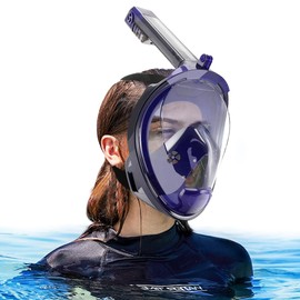 KLERICER Full Face Snorkel Mask, 180°Panoramic View Double Floating Ball Snorkeling Mask, Anti-Fog Anti-Leak Full Face Diving Mask, with Detachable Camera Mount, for Adults Youth (Purple, L/XL)