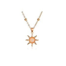 Boho Sun Necklace Geometric circular necklace Pendant Necklace Tiny Rhinestone Disc Charm Choker Crystal Pendant Jewellery Necklace (Style 2, One size)