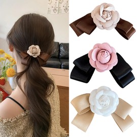 Aipeeo Flower Hair Clip, Pack of 3 Bows Hair Clips, Camellia, Small, Hair Clips for Women, Flower Hair Accessories for Women, Hair Clip, Flower, Suitable for Parties, Birthdays, Festivals (Brown,