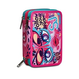 SJ Gang Girl's Pencil Case 3 Zip Pencil Case 3 Zip, Cayenne/Fired Brick, Playful