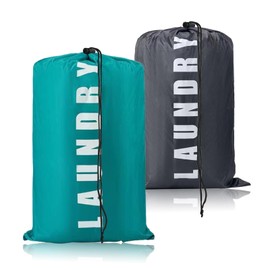 Large Travel Laundry Bag with Drawstring Cord 2 Pack 24" x 36" Portable Clothes Bags Extra Big Dirty Clothing Storage Sack Rip-Stop Washing Bag for Trip Caravan Bathroom Home Dormitory, Blue and Grey