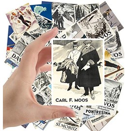 Large Stickers (24 pcs 2.5"x3.5") Carl Moos Vintage European Alpine Travel Posters Davos