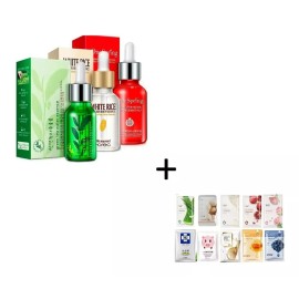 Misorel Kit 3 Serum Arroz  Granada Te Verde + 10 Mascarillas Faciale