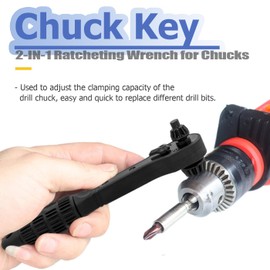 Mesee 2 in 1 Drill Chuck Key Wrench, Universal Ratchet Chuck Key 12.7mm/ 17.5mm Dual Use Chuck Key Ratcheting Spanner for Electric Drills Power Tools
