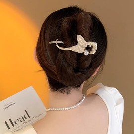 HAPVITAL Hair Clip, Large, Firmly Curled, Hair Clip, Hair Clip, Midome Clip, Office, Adult, Women, Commuting, Hair Accessory, Popular, Korean (Pearl Bow)