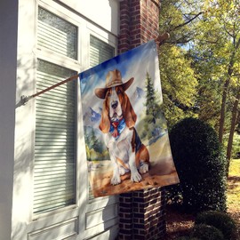 Caroline's Treasures DAC5842CHF Basset Hound Cowboy Welcome House Flag Large Porch Sleeve Pole Decorative Outside Yard Banner Artwork Wall Hanging, Polyester, House Size, Multicolor