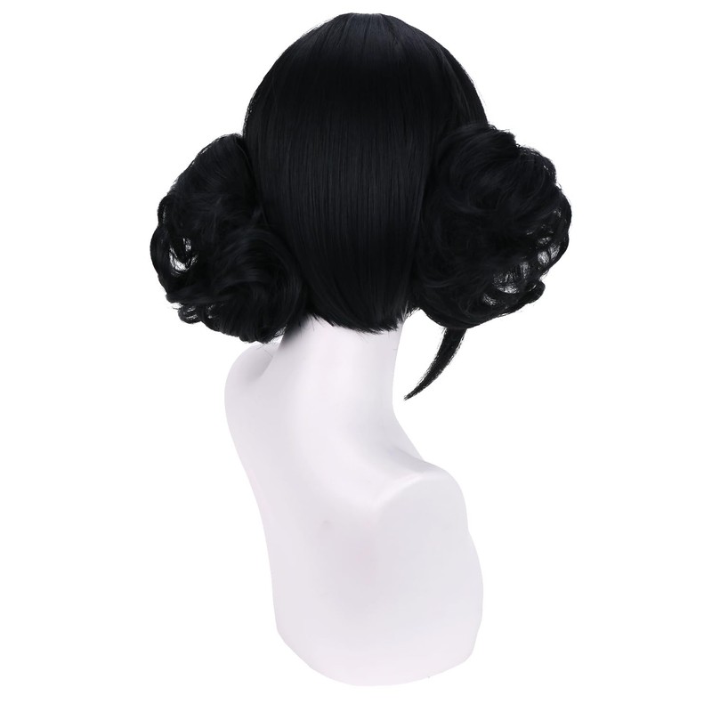 MAGQOO Black Wig with Buns Short Straight Bob Wig with