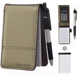 Marte Vanci Mini Pocket Notebook, A7 40 Sheets Quick Notes with Calculator and Pen for Business Trader Shopping Portable Notepads Memo Pad Replaceable Ruled Paper
