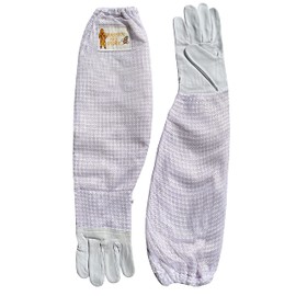 Massive Bee Store Beekeeping Gloves with Goat Skin Leather Palm and 3-Layer Mesh Sleeve for Unisex (Medium, White)