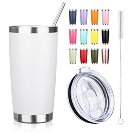 ATIKZHE 20oz Tumbler with Straw and Brush, Stainless Steel Vacuum Insulated tumbler, Double Wall Insulated Coffee Tumbler for Outdoor, Home, Travel,Office(White)