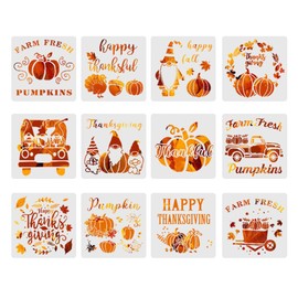 HLIWS Pumpkin Painting Stencils-12 PCS Autumn Fall Painting Stencils,for Thanksgiving,Canvas,DIY Drawing Painting Crafts,Farmhouse Decoration(20x20cm)