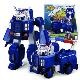 Super Wings – Transformable Robot Vehicle "Paul's Cruiser" 18 cm + 1 Figure 5 cm – Transform-a-Bots from the Super Wings Cartoon Series – Toy for Children Aged 3 and Above