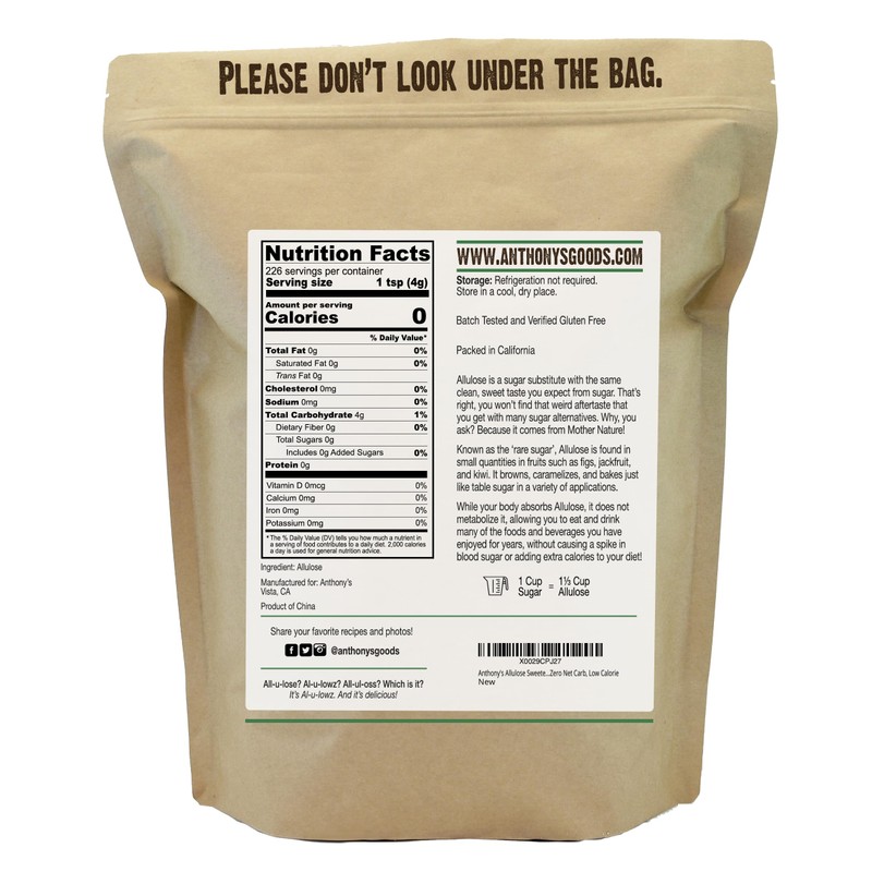 Anthony's Allulose Sweetener, 2 lb, Batch Tested Gluten Free, Keto