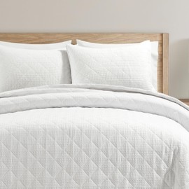 Lush Decor Haniya Solid Waffle Woven Textured Cotton Quilt Set, 3 Piece Set, Full/Queen, White - Soft Waffle Quilt - White Bedding Set - Minimalist, Modern & Farmhouse Bedroom Decor