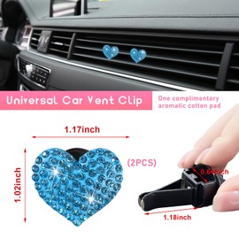 Ziciner 2PCS Bling Heart Car Air Vent Clips Charms, Heart Shaped Crystal Car Air Freshener Vent Clips, Rhinestone Air Conditioning Outlet Clip, Vehicle Decor Accessories for Women Girls (Blue)