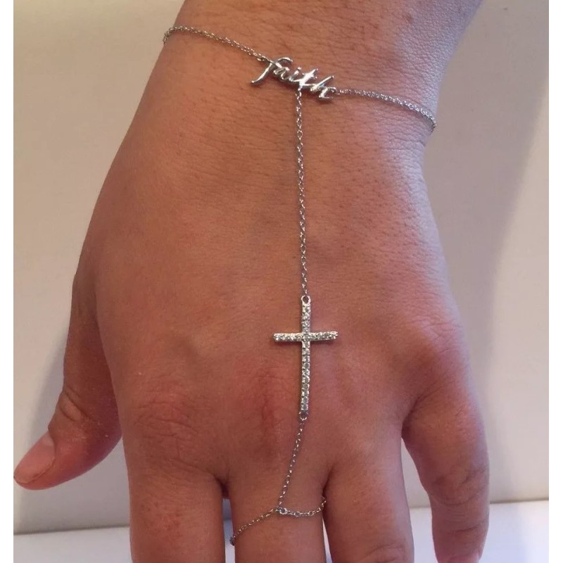 Unbranded 925 STERLING SILVER LADIES CROSS & WORD FAITH BRACELET