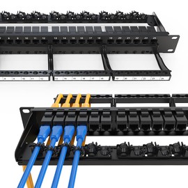 Enmane 24 Port Patch Panel RJ45 Patch Panel CAT6a Keystone Patch Panel UTP with Smart Cable Management for 19 inch Rack Mount