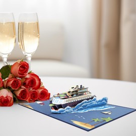 Magic Ants 3D Pop-Up Cruise Ship Card, Birthday Card for Cruise Lovers, Ocean Travel Card, Sailing Ship, Nautical Greeting for Men, Women, Kids, for Retirement, Vacation, Bon Voyage, Birthday