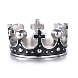 OAKKY Herren Jahrgang Königliche König Krone Ring Edelstahl Kreuz Band 4 Farben, Silber Größe 62 (19.7)