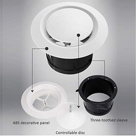 Adjustable Disc Type Round Air Vent Grille Outlet Ventilation Cover Flange White 75-200mm Adjustable Disc Ventilation Circle Air Vent Grille Cover For RV Caravan