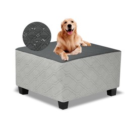 TOPHMDECOR Ottoman Cover Square,Waterproof Square Ottoman Covers Thick Slipcover for Living Room,Washable Storage Footstool Furniture Protector for Dogs,Pets,Dark Grey,Small