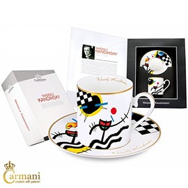 CARMANI - Tea Cup and Saucer, Fine Bone China, with Wassily Kandinsky Contrasting Sounds 250 ml