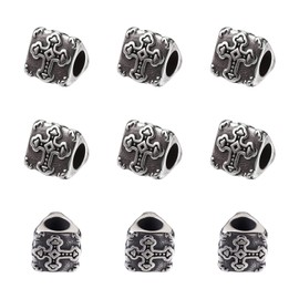Cheriswelry 10pcs Triangular Prism 304 Stainless Steel European Large Hole Beads with Cross Antique Silver Metal Loose Spacer Beads 11x11mm for DIY Earring Bracelet Necklace Jewelry Making