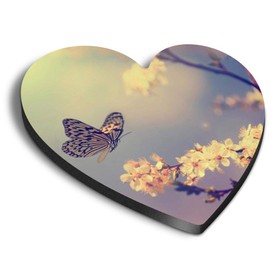 1 x Heart MDF Magnets - Pretty Blossom Butterfly Animals Wildlife 8328