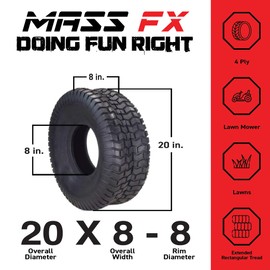 MASSFX 20x8-8 front or rear Turf Tire for golf carts and lawn mowers, 4-Ply with chevron tread for excellent traction and easy cleaning, Non-highway use only, 20/8-8,20x8x8 (4 Pack)