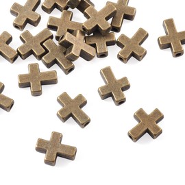 Craftdady 20Pcs Antique Bronze Crucifix Cross Spacer Beads 15x12mm Tibetan Metal Cross Holy Charm Beads for Jewelry Maing Hole: 2mm