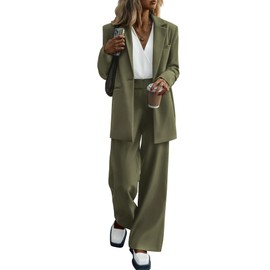 KIRUNDO Women Suits 2 Piece Set Business Casual Dressy Oversized Blazer Jacket and Wide Leg Dress Pantsuits Formal Outfits(Army Green, Medium)