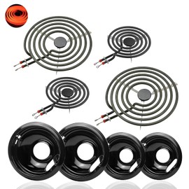 MP22YA Stove Elements Replacement and W10288051 Electric Stove Drip Pans W10290350 W10290353 - Fit for Whirl-pool Electric Range Stove - 6-Inch and 8-Inch Black Drip Pans & Stove Burners Replacement