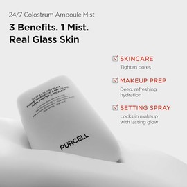 PURCELL Ampolla de calostro en bruma 24 horas al día, 7 días a la semana: piel de cristal con hidratación prolongada, piel suave sin poros, antes y después del maquillaje, ácido hialurónico y vitami