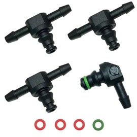 HARY Fuel Line Connectors 4-Piece Set Fuel Injector Return Connector for Diesel Includes 3 T's & 1 L Connector for Fuel Return Line & Fuel Return Pipe,Compatible with Bosch 110