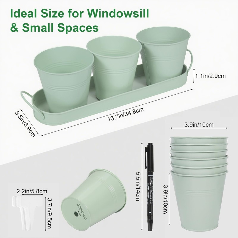 Wacloud Herb Garden Planter Indoor Kit – 6 Metal Pots