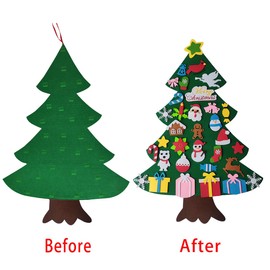 Felt Christmas Tree, Felt Christmas Tree for Children, DIY Felt Christmas Tree with Removable Ornaments, New Year Wall Hanging Decorations (newA)