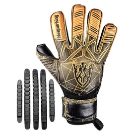 Keeperking Unisex Goalkeeper Football Gloves for Adults, Children, Teenagers with and without Finger Protection, Removable Fingersave, 4 mm (8, Gold)