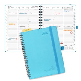 POPRUN Diary 2026 Week to View A5 (22 x 16.5 cm) Soft Cover Spiral Diary 25 Appointments Vertical Weekly Planner Monthly Tabs 100gsm Paper (Teal) TJ-26-WELO7-BG